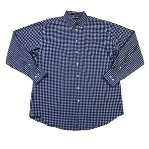 Nautica Shirt Men's Long Sleeve Button Up Collared Oxford Plaid Blue Gray Large